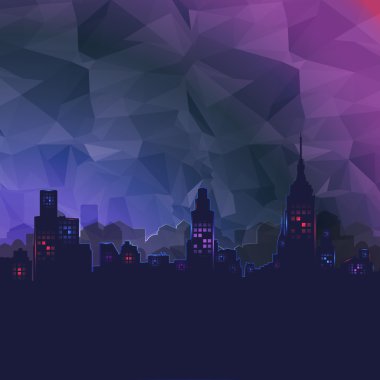 Renkli şehir poligonal gökyüzü, manzara gece vektör tasarımı