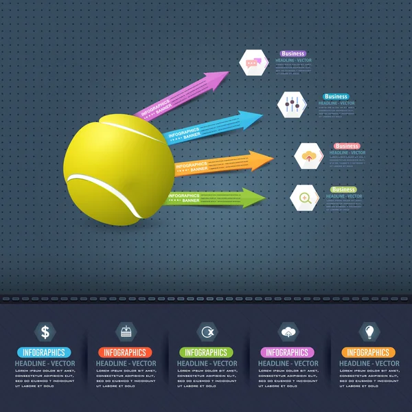 Diseño de infografías de concepto de tenis, ilustración colorida de la flecha del número — Vector de stock