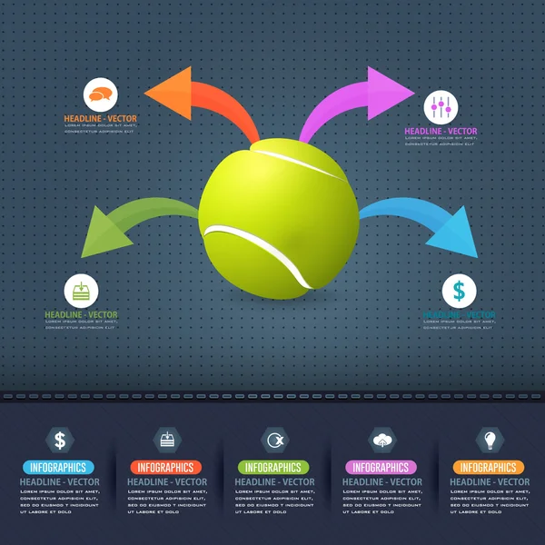 Tennis concept infographics design, kleurrijke nummer pijl illustratie — Stockvector