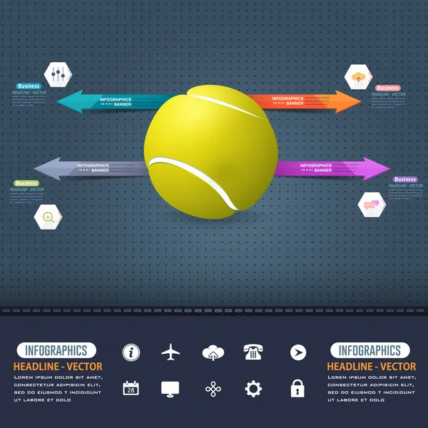 테니스 개념 인포 그래픽 디자인, 다채로운 숫자 화살표 그림 — 스톡 벡터