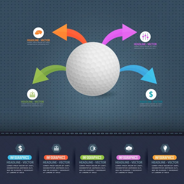 Diseño de infografías de concepto de pelota de golf, flechas coloridas — Vector de stock