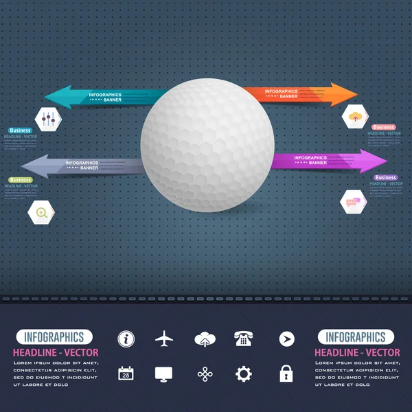 ゴルフボールコンセプトインフォグラフィックデザイン、カラフルな矢印 — ストックベクタ