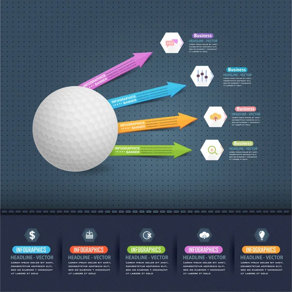 Инфографический дизайн мяча для гольфа, красочные стрелки — стоковый вектор