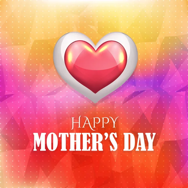 Heart symbol och Happy mors dag mångfärgade låg Poly bakgrund. Tillkännagivande och firande meddelande affisch, flyer mall — Stock vektor