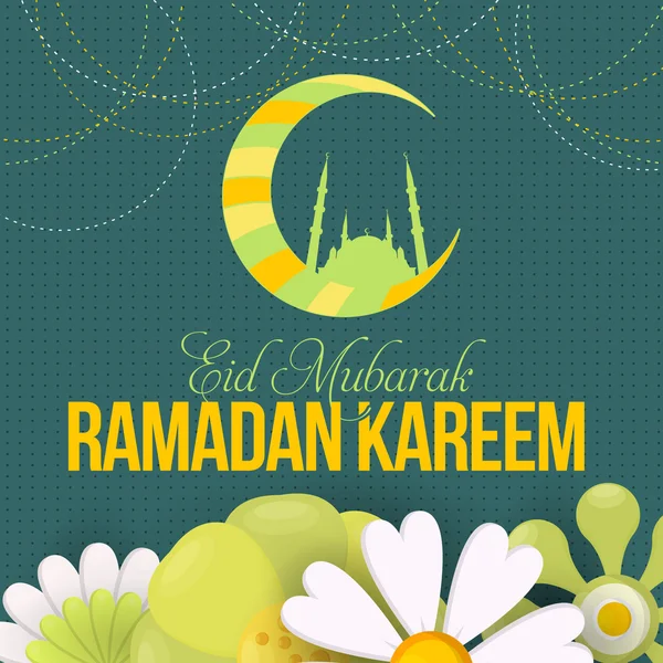 Veelkleurige wassende maan symbool, Ramadan wenskaart ontwerp-Arabisch "Eid Mubarak" "worden gezegend" in het Engels — Stockvector