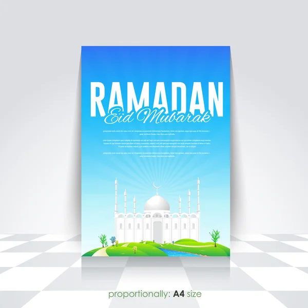Ramadan kareem a4 style flyer, broschüre - islamische heilige monate thema vektordesign - arabisch "eid mubarak", "sei gesegnet" auf englisch — Stockvektor