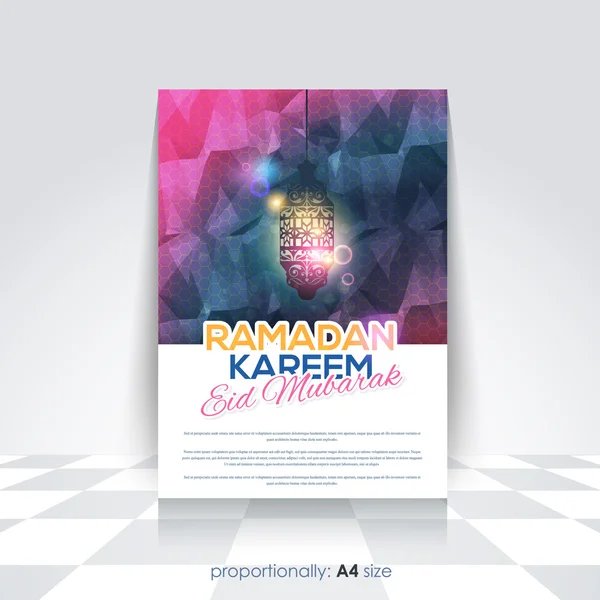 Ramadan Kareem A4 Style Flyer, Brochure - Islamic Holy Month Theme Vector Design - Arabic "Eid Mubarak", "be Blessed" at English — Stock Vector