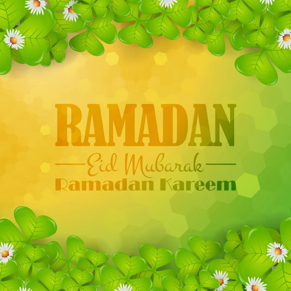 Tema de primavera Ramadán Diseño de tarjetas de felicitación - Árabe "Eid Mubarak" "ser bendecido" en Inglés — Vector de stock