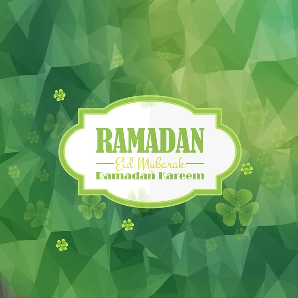 Ramadan Kareem laag poly achtergrond en vliegende bloemen-islamitische heilige nachten thema-Arabisch "Eid Mubarak", "worden gezegend" in het Engels — Stockvector