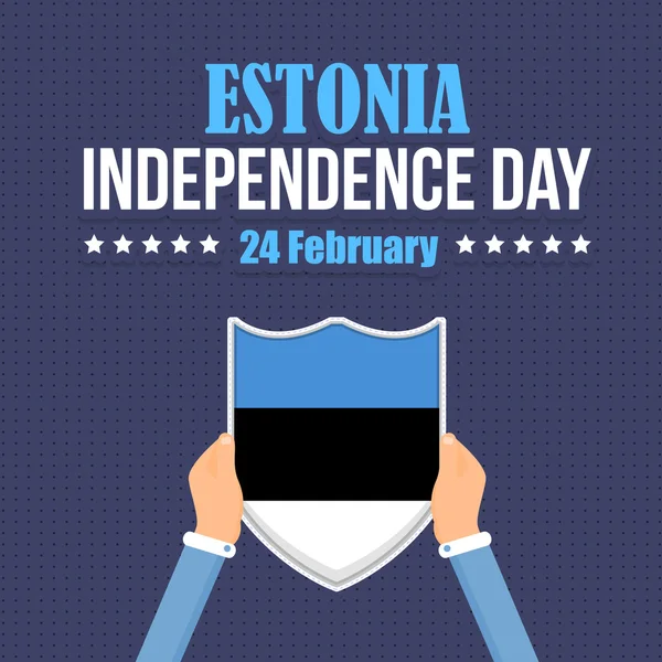 Republika Estońska obchody narodowe ręce trzymać flagi, płaskie tło, odznaki Vector Design — Wektor stockowy