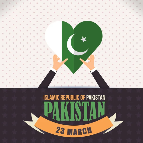 Diseño del Día Nacional de la República Islámica de Pakistán, las manos sostienen banderas Ilustración — Vector de stock