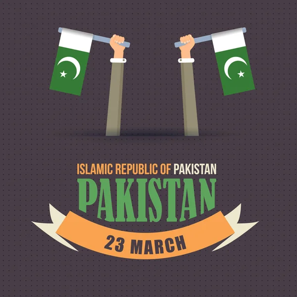 Diseño del Día Nacional de la República Islámica de Pakistán, las manos sostienen banderas Ilustración — Vector de stock