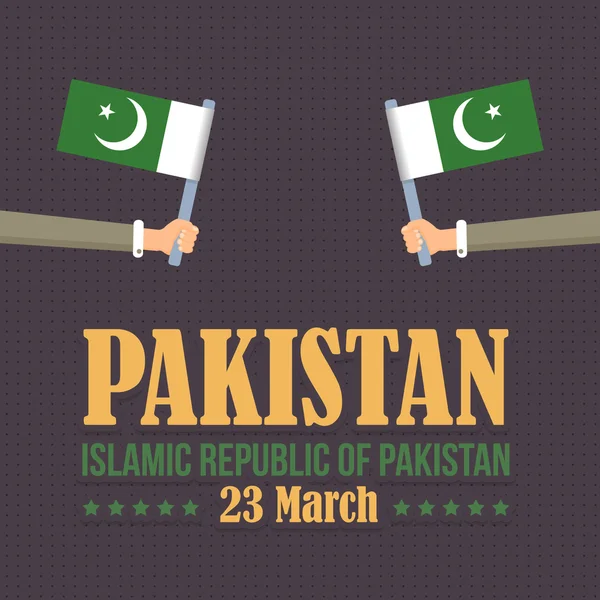 Diseño del Día Nacional de la República Islámica de Pakistán, las manos sostienen banderas Ilustración — Vector de stock