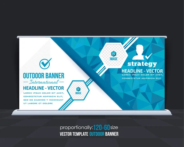 Banner al aire libre de bajo estilo polivinílico, plantilla de fondo de vector publicitario — Vector de stock