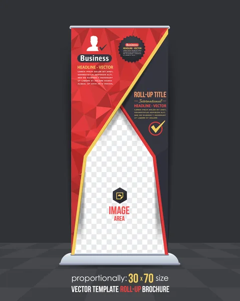 Banner Roll-Up Gaya Poli Rendah, Desain Latar Belakang Vektor Iklan - Stok Vektor