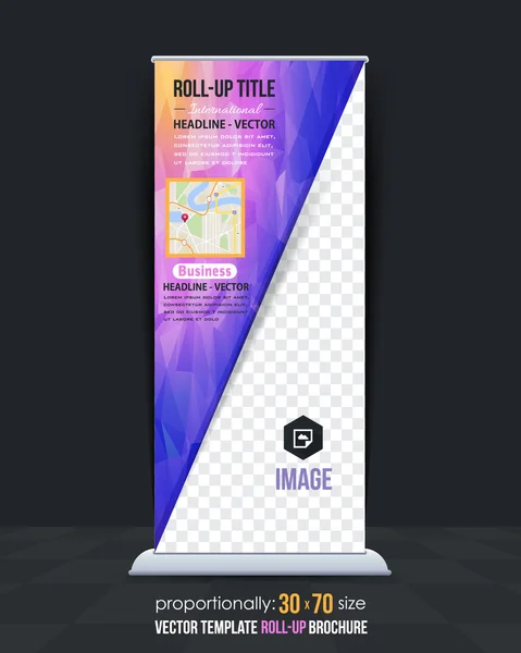 Blue Colors Polygonal Roll-Up Banner, Desain Latar Belakang Vektor Iklan - Stok Vektor