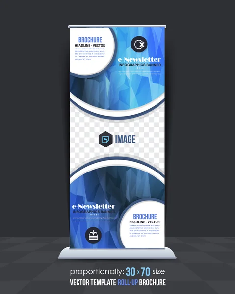 Blauwe kleuren veelhoekige Roll-up banner, reclame vector achtergrond ontwerp — Stockvector