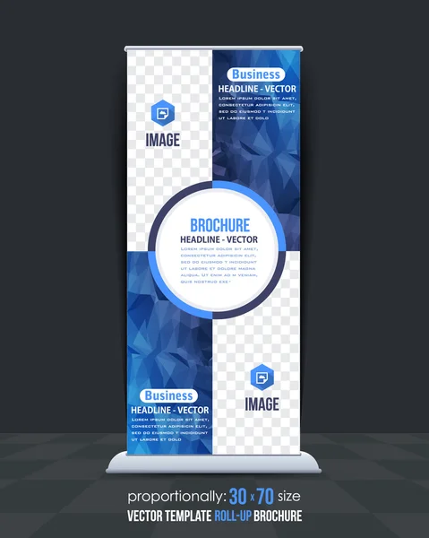 Blaue Farben polygonales Roll-up-Banner, Werbe-Vektor-Hintergrunddesign — Stockvektor