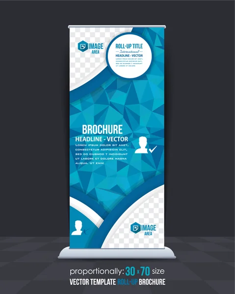 Blaue Farben polygonales Roll-up-Banner, Werbe-Vektor-Hintergrunddesign — Stockvektor