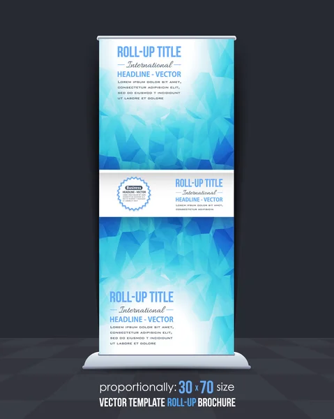 Banner roll-up poligonal de colores azules, diseño de fondo de vectores publicitarios — Vector de stock