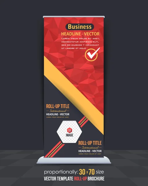 Baixo estilo Poly Roll-Up Banner, Publicidade Vector Background Design — Vetor de Stock