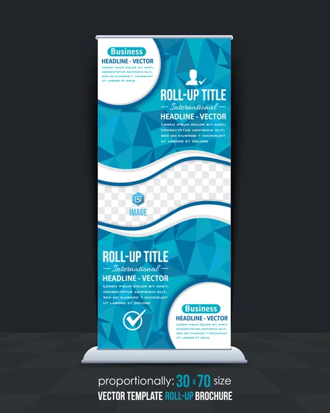 Blaue Farben polygonaler Stil Glanz Roll-Up Banner, Werbe-Vektor Hintergrunddesign — Stockvektor