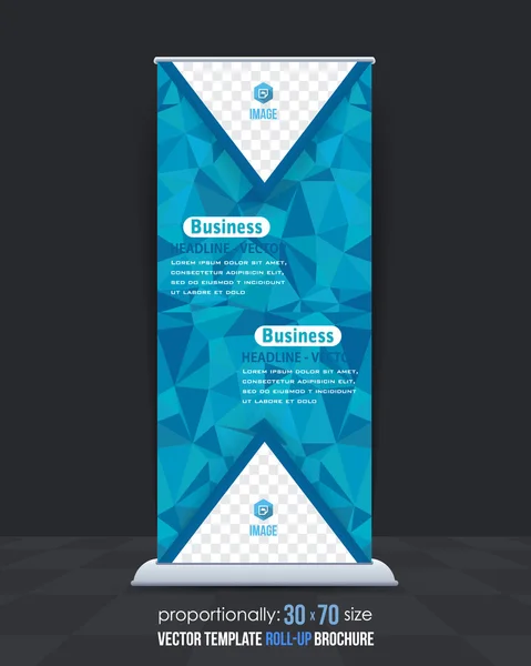 Colores azules Estilo poligonal Shine Roll-Up Banner, Diseño de fondo de vectores publicitarios — Archivo Imágenes Vectoriales