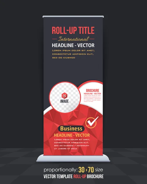 Banner de fundo poligonal geométrico de cores vermelhas Roll-Up, Design de vetor de publicidade — Vetor de Stock