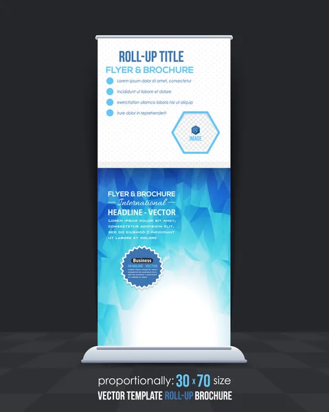 Blaue Farben polygonaler Stil Glanz Roll-Up Banner, Werbe-Vektor Hintergrunddesign — Stockvektor