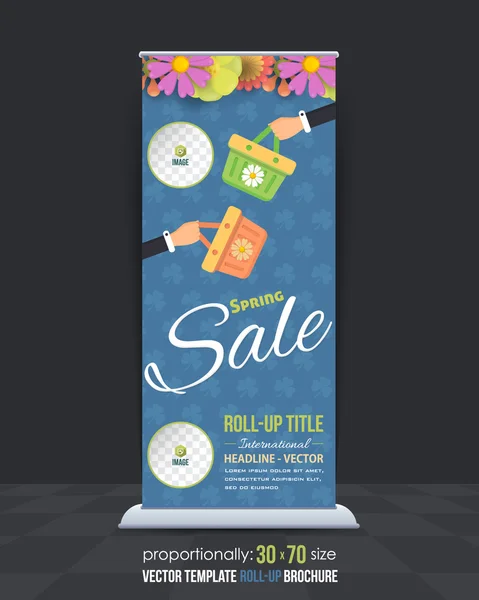 Spring Roll-Up Banner verkoop conceptontwerp, reclame Vector sjabloon — Stockvector