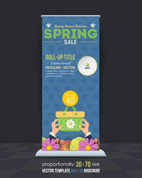 Spring Sale Concept Roll-Up Banner Design, Advertising Vector Template — Stock Vector