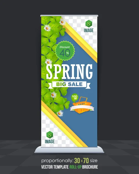 Concepto de primavera colgando tréboles, Roll-Up Banner Design, Plantilla de vectores publicitarios — Vector de stock