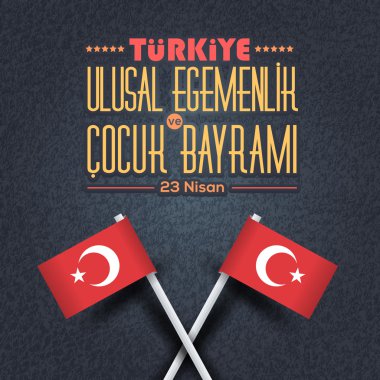 Retro Style Türkiye Cumhuriyeti Kutlama Kartı ve Tebrik Mesajı Afişi, Grunge Arka Plan, Rozetler - İngilizce 