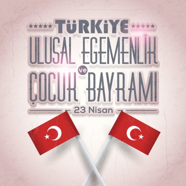 Retro Style Türkiye Cumhuriyeti Kutlama Kartı ve Tebrik Mesajı Afişi, Grunge Arka Plan, Rozetler - İngilizce 