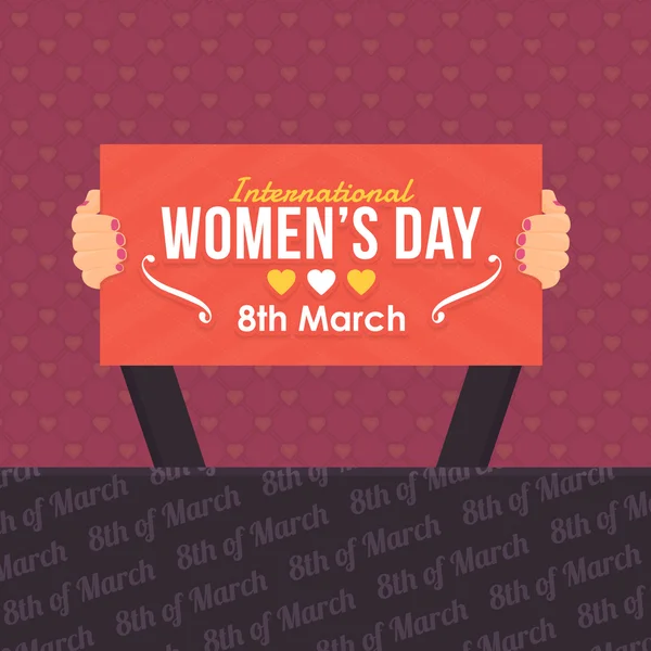 Women 's Day Flyer Poster - Hands Hold Signboard Flat Vector Design - Stok Vektor