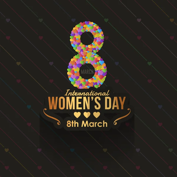 Multicolored Hearts 8 March Symbol on Dark Background, International Women 's Day Greeting Card Design - Stok Vektor
