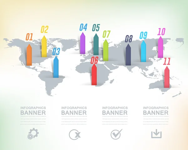 Diseño de vectores de estilo plano e infografías en el mapa del mundo — Vector de stock