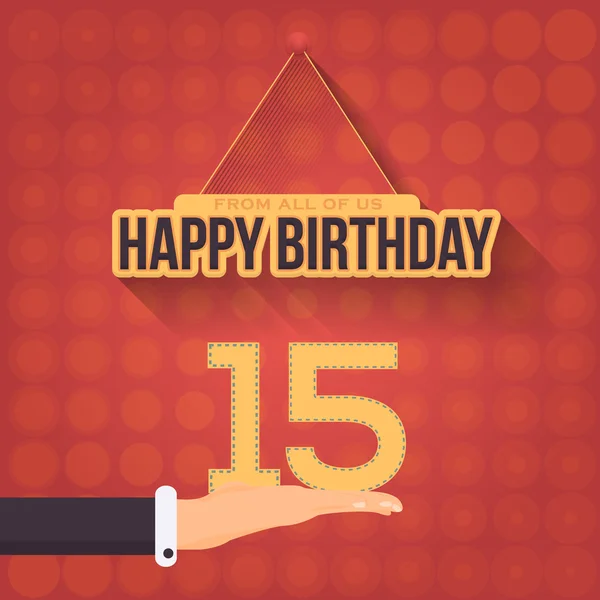 Gelukkige verjaardag vector sjabloon. Aankondiging en viering bericht poster, flyer leeftijd 15 — Stockvector