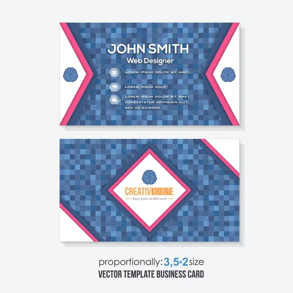 Blue Colors Low Poly Style Squares Elements Business Cards Template — Stock Vector