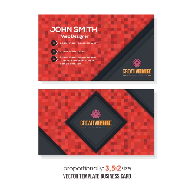 Red and Black Colors Low Poly Style Squares Elements Business Cards Design Template — Stock Vector