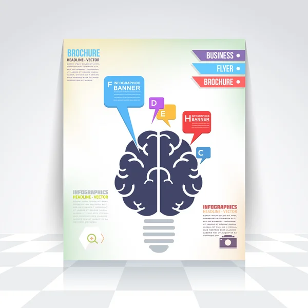 Plantilla de Infografías de Negocios de Cerebro de Estilo Plano y Pensamiento Creativo, Flyer, Banner Numerado, Elementos de Icono, Diseño de Folletos Corporativos — Vector de stock