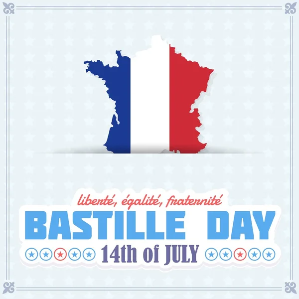Frankrijk kaart, vlag achtergrond. 14 juli Bastille dag van Frankrijk aankondiging viering bericht poster, flyer, kaart — Stockvector