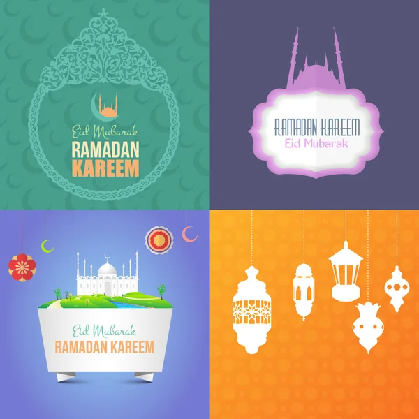 Zázemí pro Ramadan Kareem. Arabština "EID Mubarak", "Budiž požehnán" v angličtině — Stockový vektor