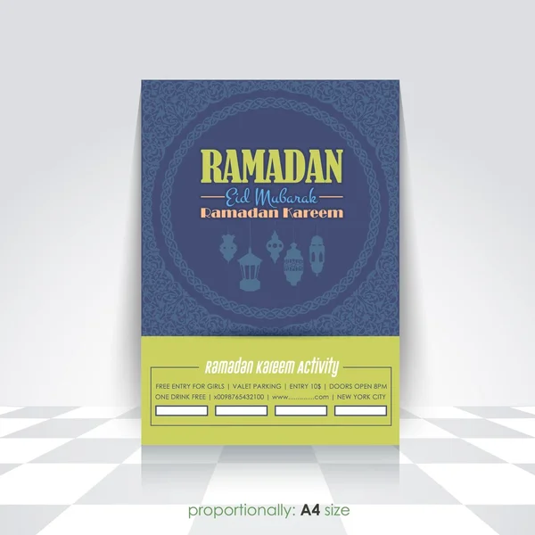 Ramadan Kareem A4 stijl flyer, brochure-islamitische heilige maand thema vector design-Arabisch "Eid Mubarak", "worden gezegend" in het Engels — Stockvector