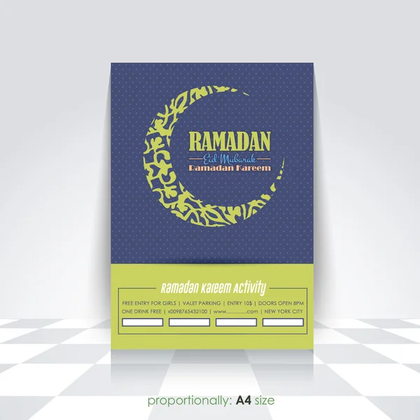 A4 stijl flyer, Ramadan Kareem concept brochure-Crescent Moon calligraphic symbool en islamitische heilige maand thema vector design-Arabisch "Eid Mubarak", "worden gezegend" in het Engels — Stockvector