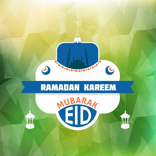 Islamic Colors Polygonal Blurred Background, Ramadan Kareem Design - Bahasa Arab ^ "Eid Mubarak", "be Blessed" at English - Stok Vektor