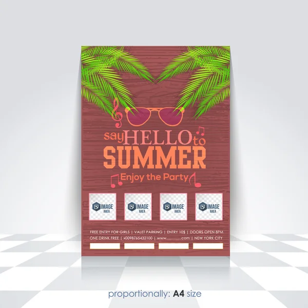 A4 风格夏季季节主题传单， 海报， 横幅设计， 垂直木制背景， 广告模板 — 图库矢量图片
