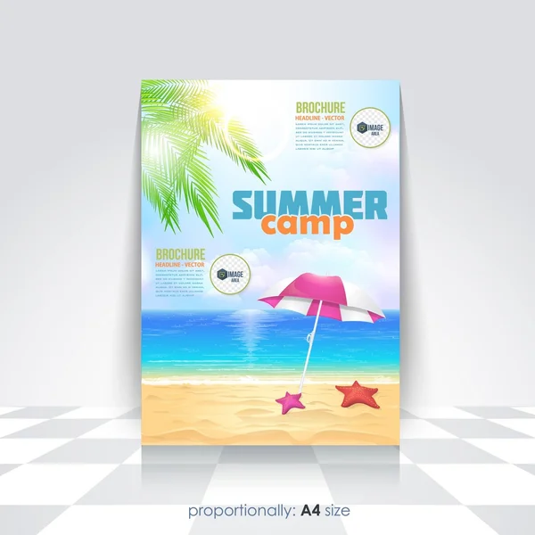 Zomer illustratie, reizen of school kamp flyer, brochure ontwerpsjabloon — Stockvector