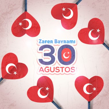 Türkiye Cumhuriyeti tarzı bayrakları, ulusal kutlama kartı, arka plan, rozet, başlık sayfası veya Poster vektör tasarımı - İngilizce 
