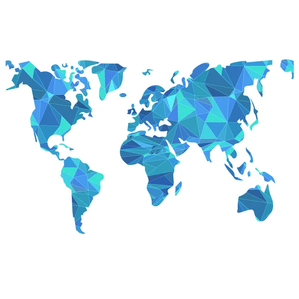 Blauwe kleuren veelhoekige wereld kaart Vector Design — Stockvector